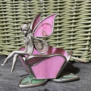 Pink and Green Fairy stained glass figure